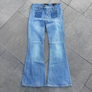 Genetic Denim The Adriane Flare Jeans Light Wash Patch Pockets Size 27